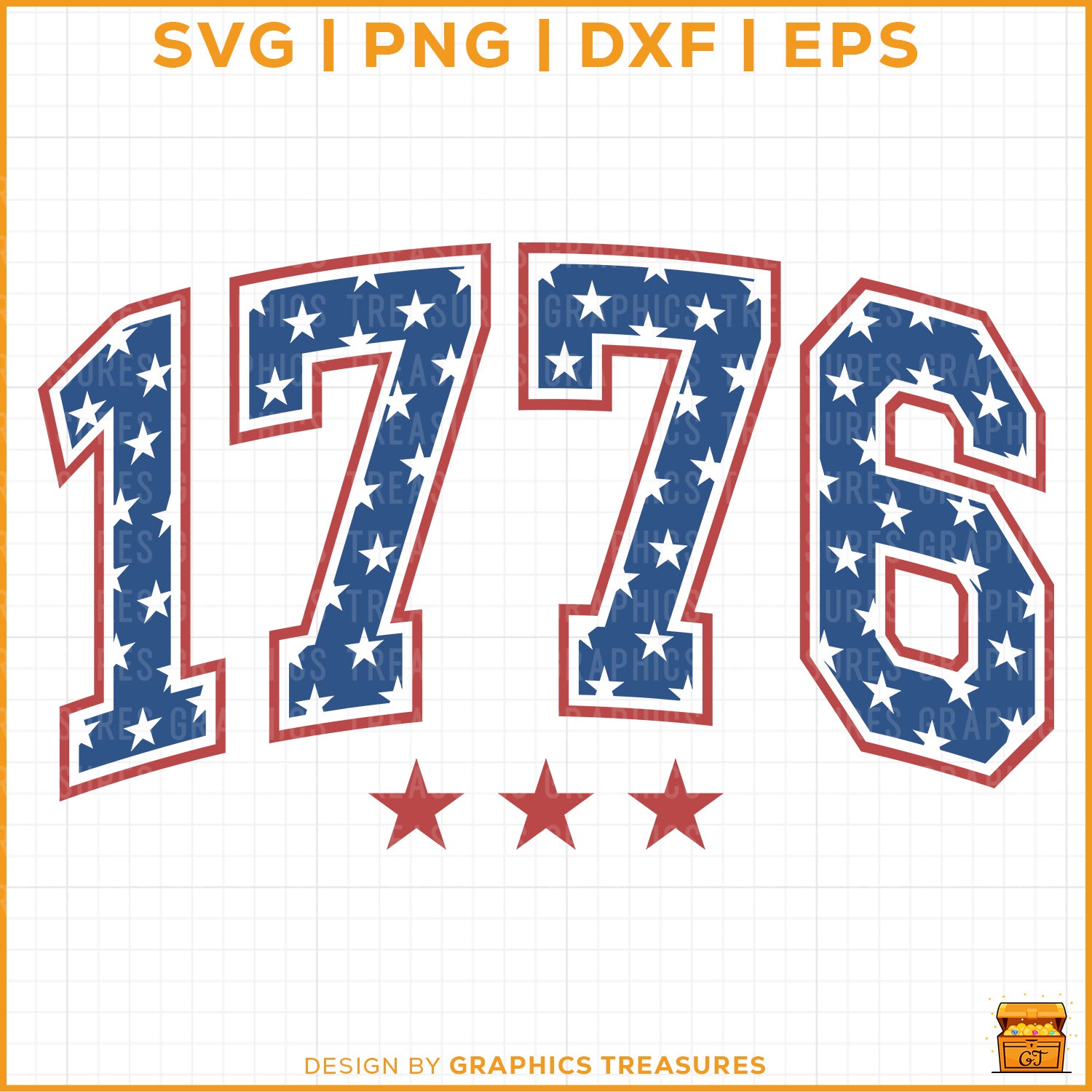 1776 patriotic varsity number SVG with stars for Cricut and Silhouette
