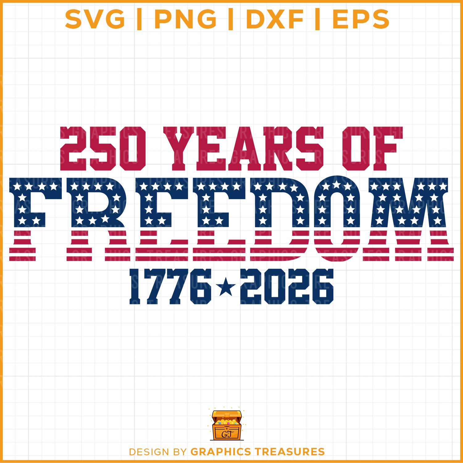 250 years of freedom patriotic bold typography with stars and stripes