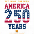 America 250 years patriotic design with stars and stripes numbers in red and blue