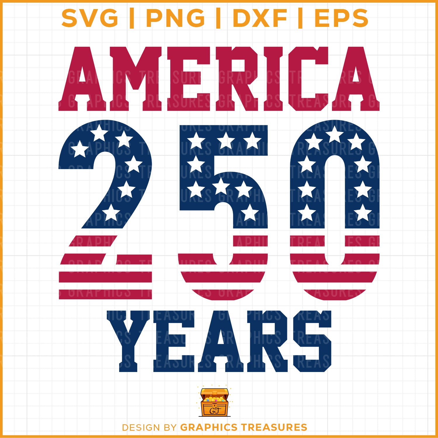 America 250 years patriotic design with stars and stripes numbers in red and blue