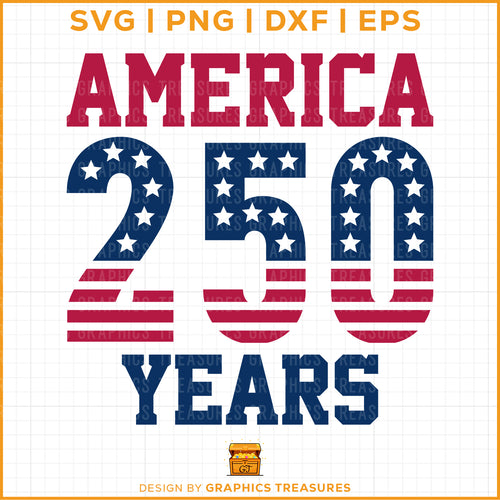 America 250 years patriotic design with stars and stripes numbers in red and blue