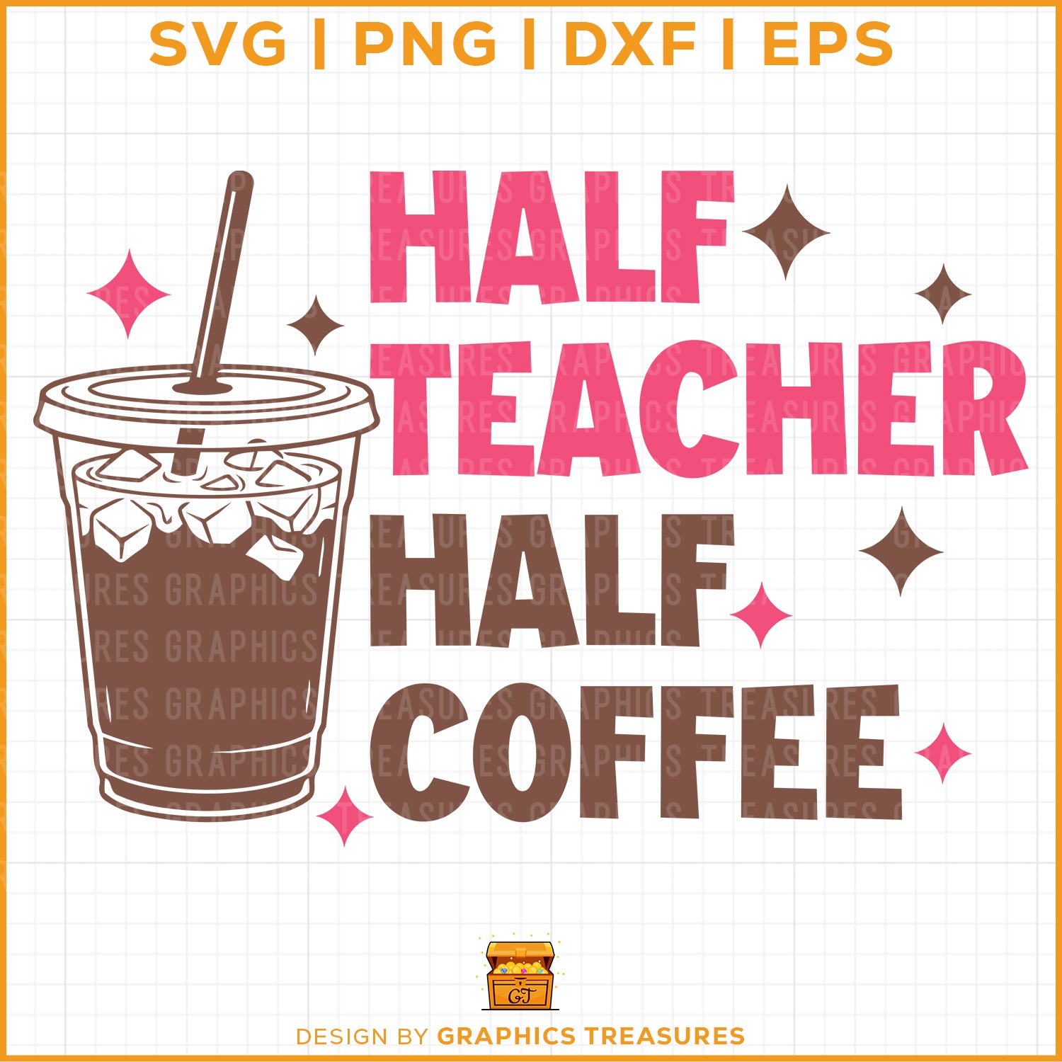 half teacher half coffee svg funny teacher design with iced coffee