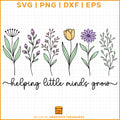 Helping little minds grow teacher svg with floral design