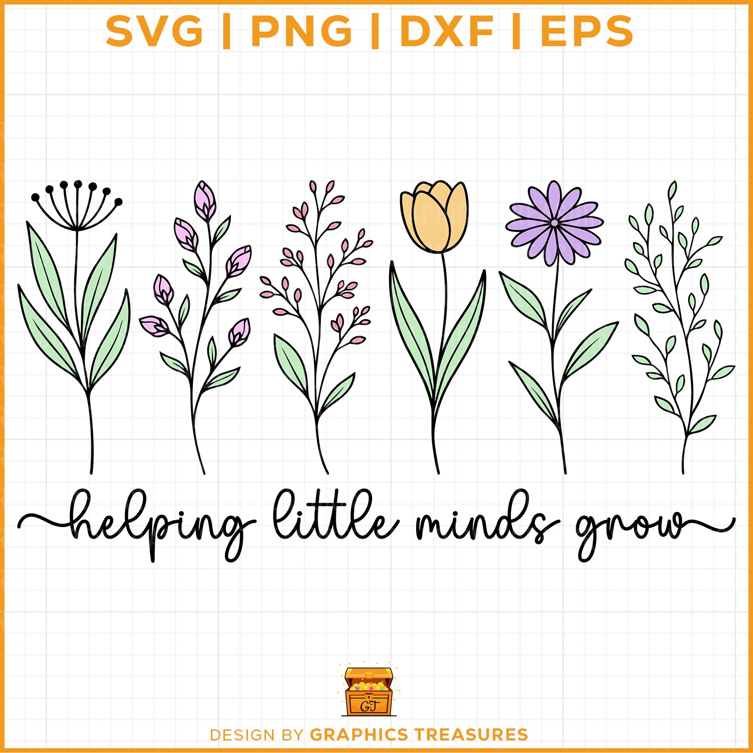 Helping little minds grow teacher svg with floral design