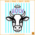 Holy Cow SVG design with cow silhouette and striped background for Cricut and Silhouette craft projects