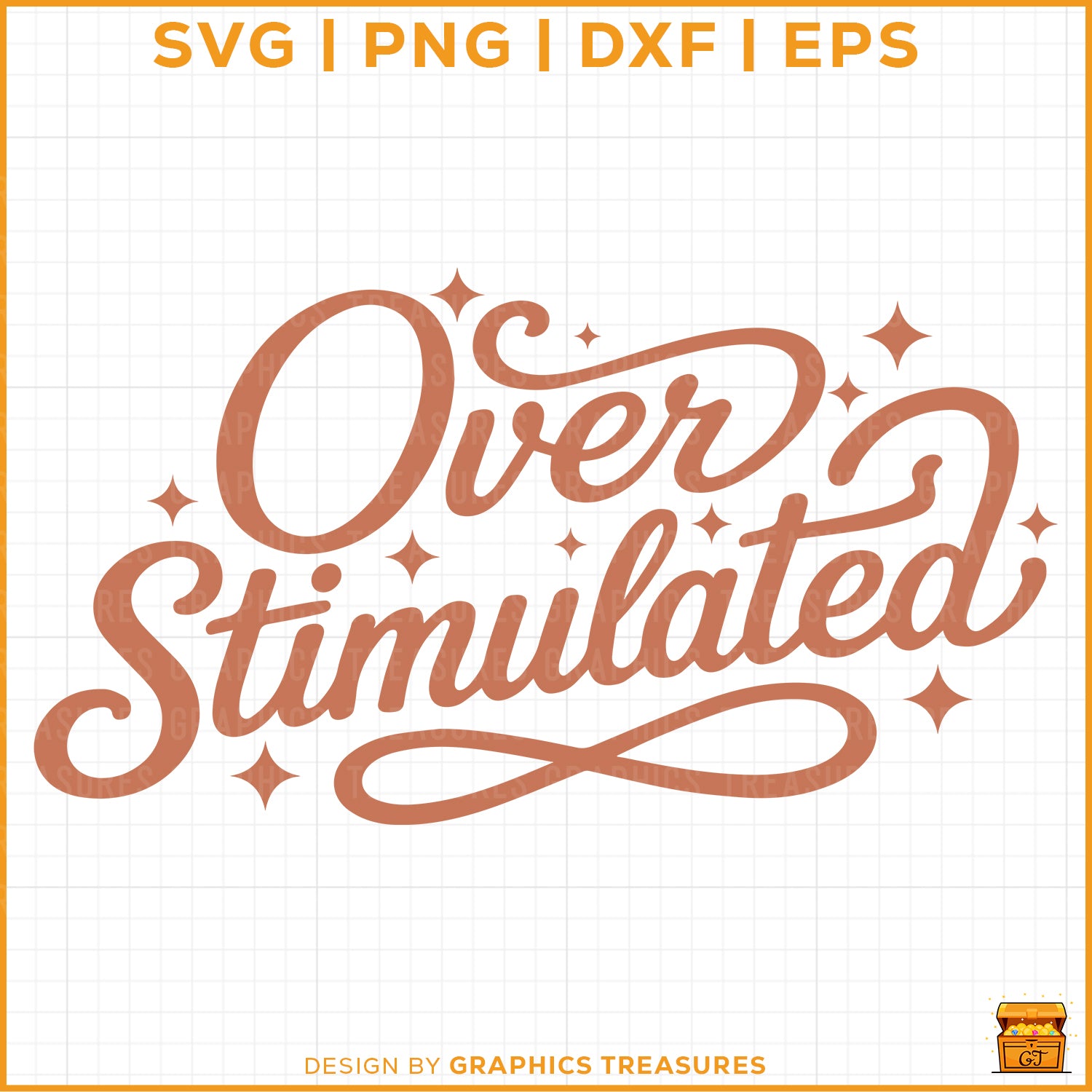 Overstimulated retro script SVG with sparkles for Cricut and Silhouette projects