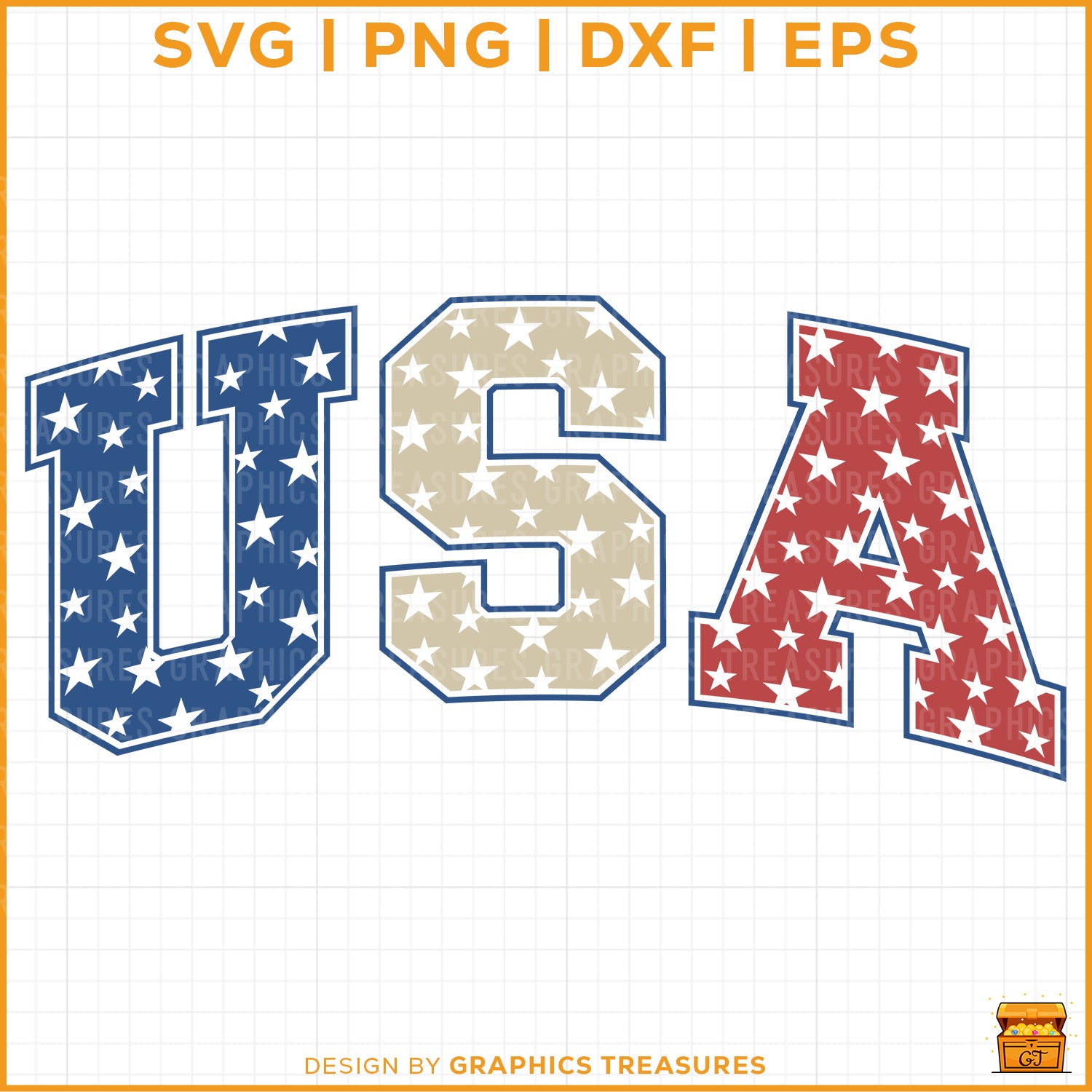 USA patriotic varsity style SVG with stars for Cricut and Silhouette projects