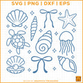 Coquette coastal SVG design with seashells bows starfish and beach elements