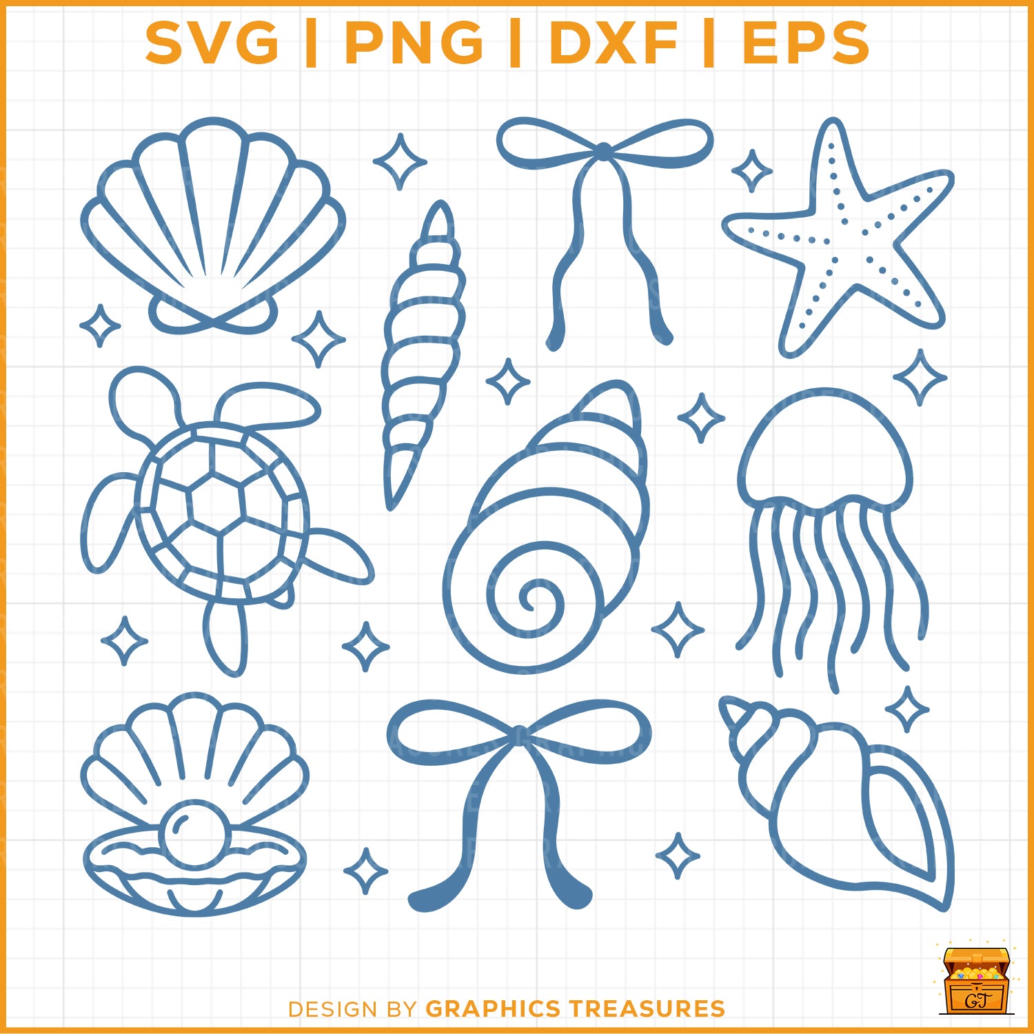 Coquette coastal SVG design with seashells bows starfish and beach elements