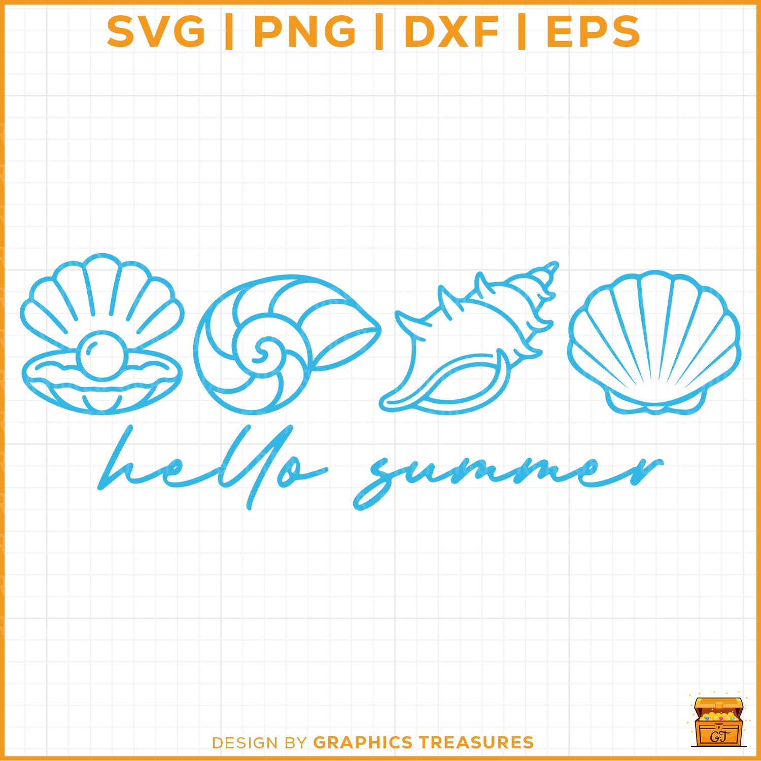 Hello Summer SVG with seashells and beach elements 
