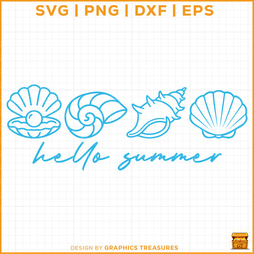 Hello Summer SVG with seashells and beach elements 