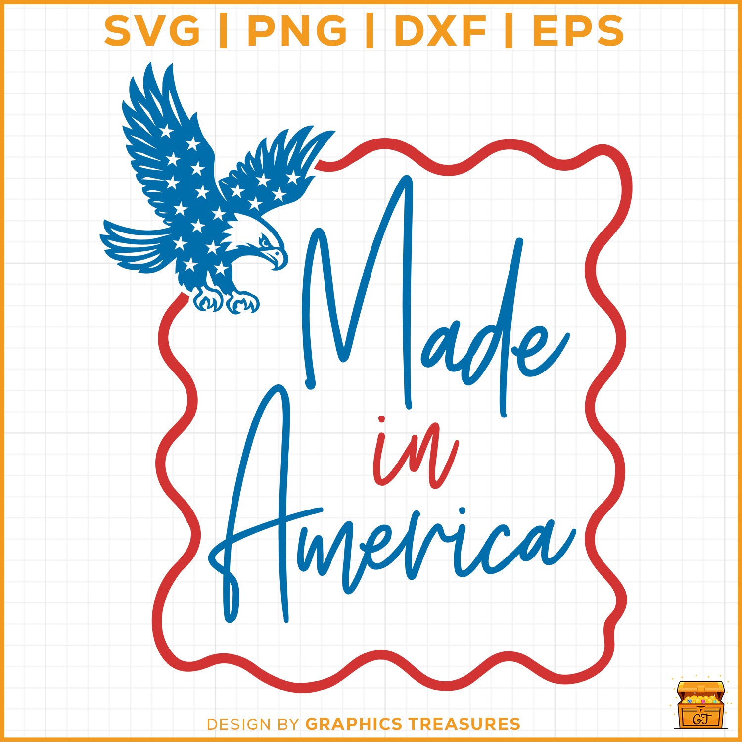 Made in America patriotic SVG with American eagle graphic and red blue typography design