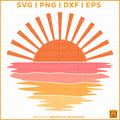 Sunset SVG with ocean waves and colorful gradient design