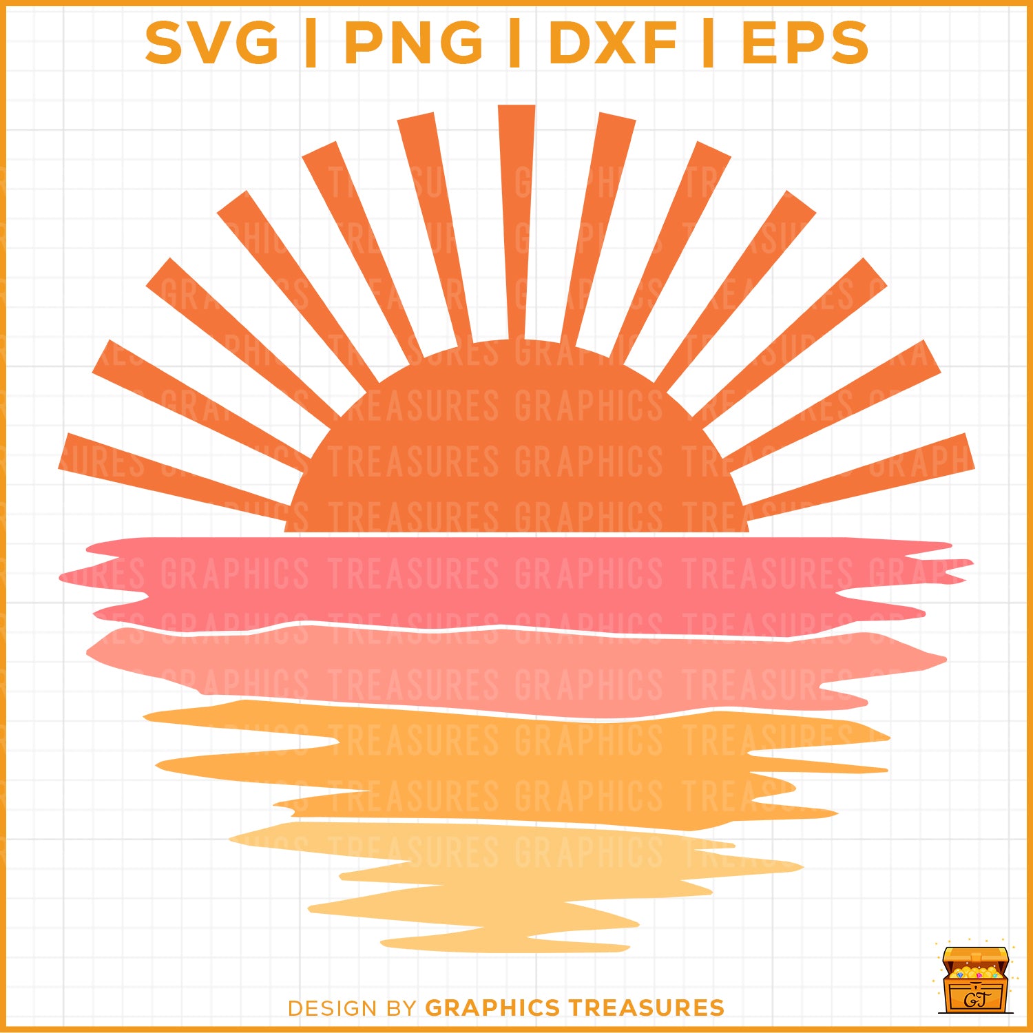 Sunset SVG with ocean waves and colorful gradient design