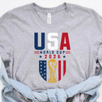 2026 FIFA World Cup USA graphic t-shirt in white with red and blue